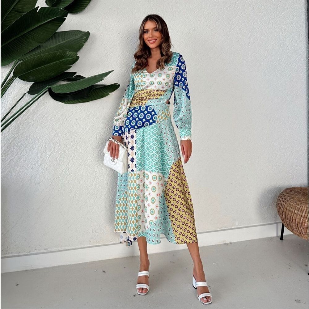 NWT ZARA PATCHWORK PRINT MIDI DRESS - Picture 4 of 14